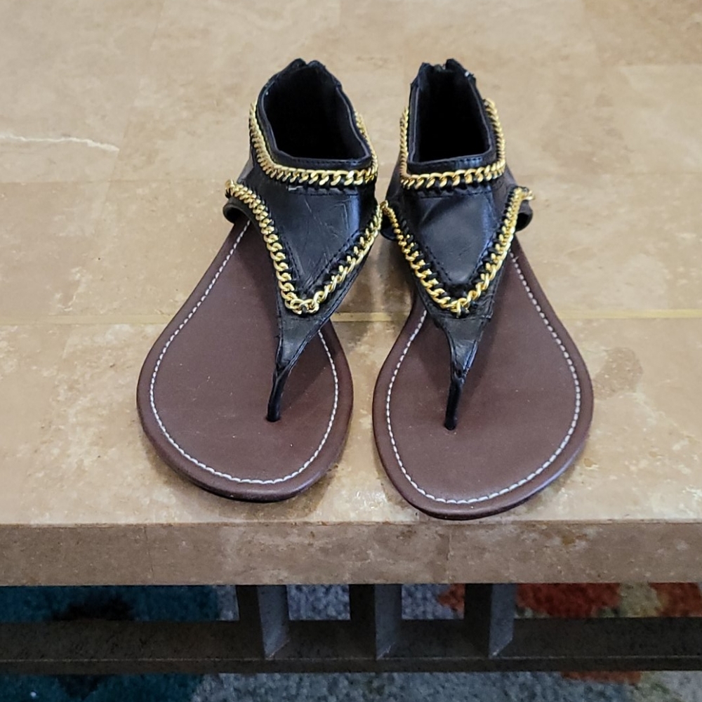 (3/$20) Black Sandals with gold chain trim